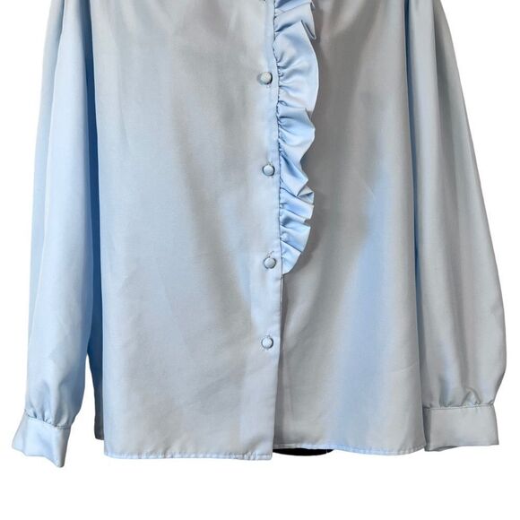Vintage 70s Clovis Ruffin Baby Blue Ruffle Trim Blouse - Picture 3 of 9